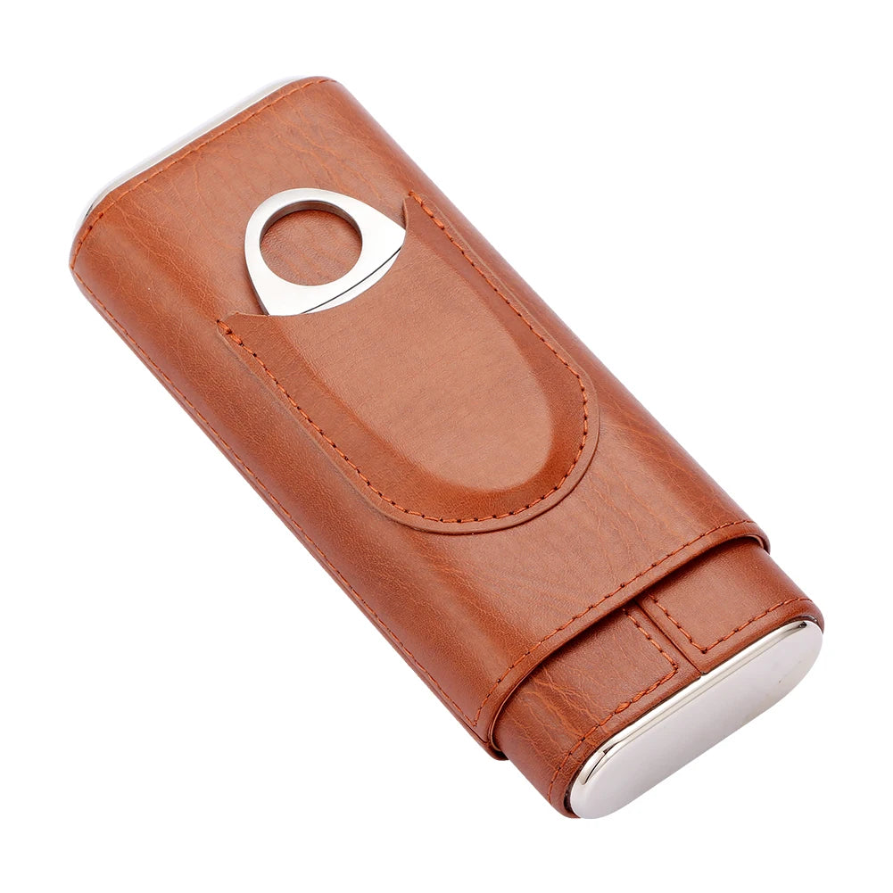 Galiner Travel 3 Tubes Cigar Case Leather Brown Black Portable Mini Humidor Holder Box With Cigar Cutter