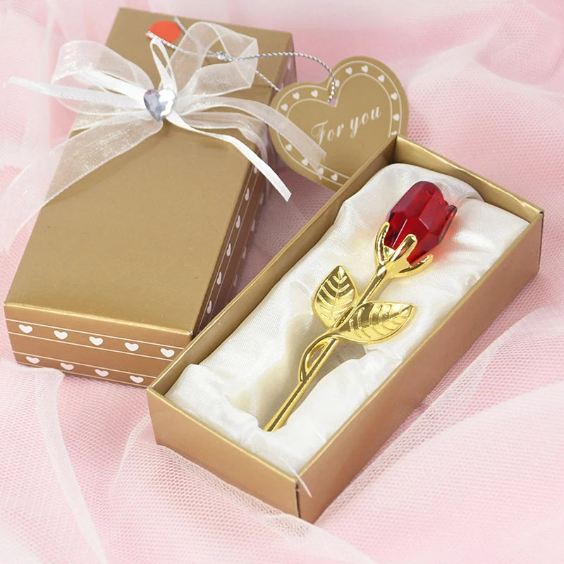 Crystal Glass Rose Flower in Box Mini Forever Red Gold Artificial Rose for Girlfriend Wedding Gift for Guest Mothers Day Gift